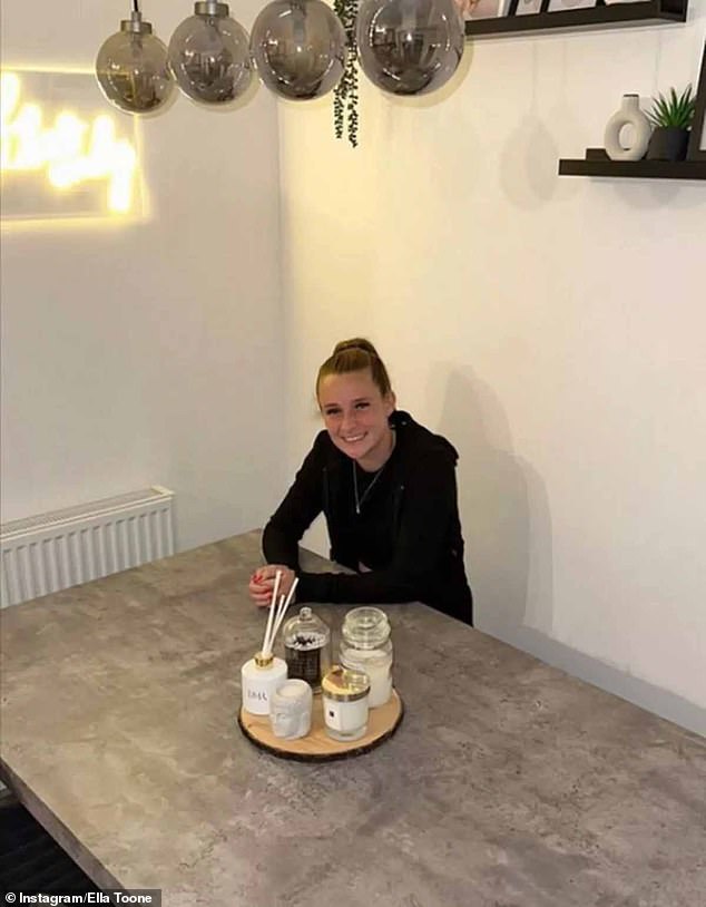 Ella Toone has similarly gone for a grey theme with a stone table and hanging bulbs above