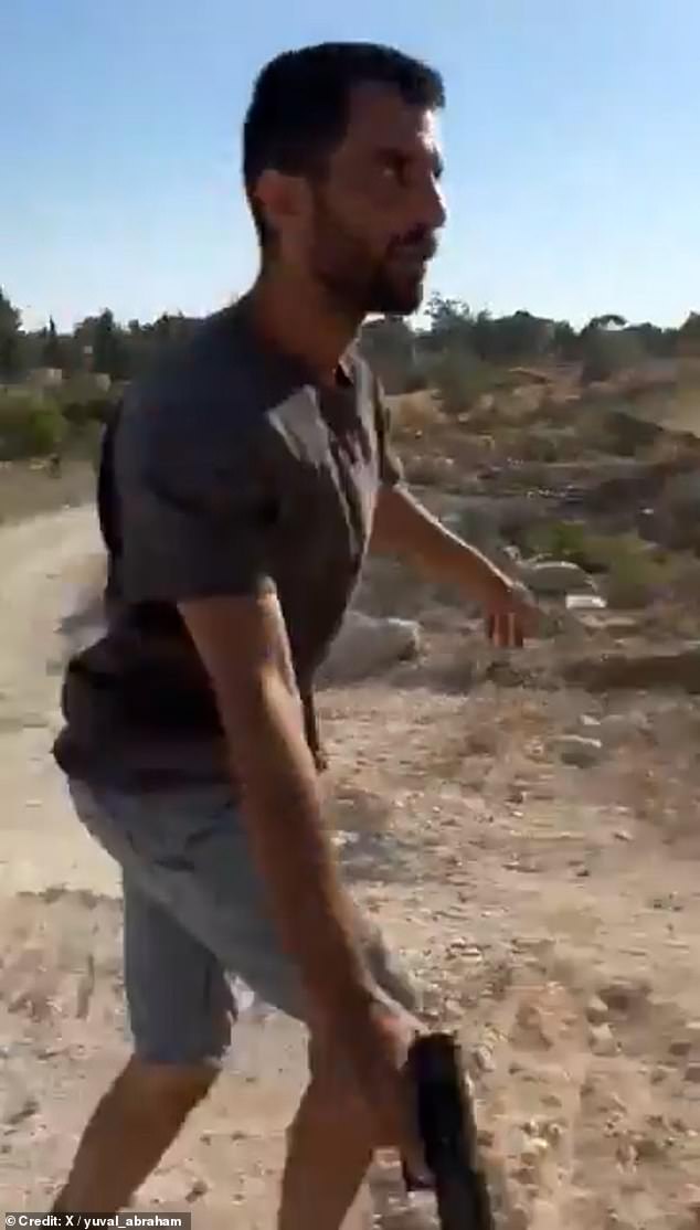 In a video shared on social media the Israeli can be seen wildly brandishing a gun and shooting it into the air