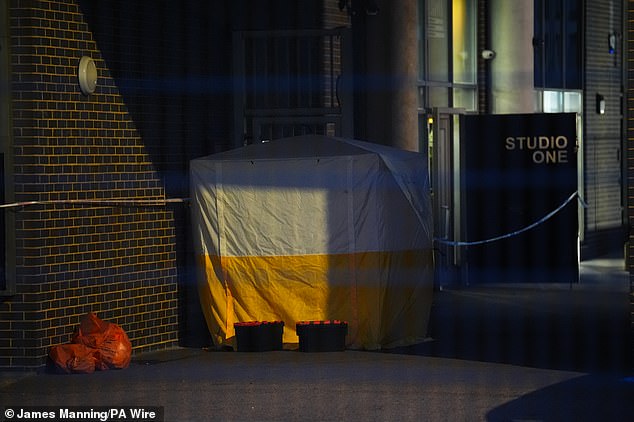 The police tent could be seen on the street last night after forensics had left the area with investigations underway