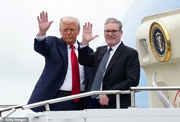 'Though Starmer is prepared to exploit Brexit when it’s to our advantage, his heart lies in ever closer ties with the EU,' writes Andrew Neil. Pictured: Donald Trump and Sir Keir Starmer boarding Air Force One
