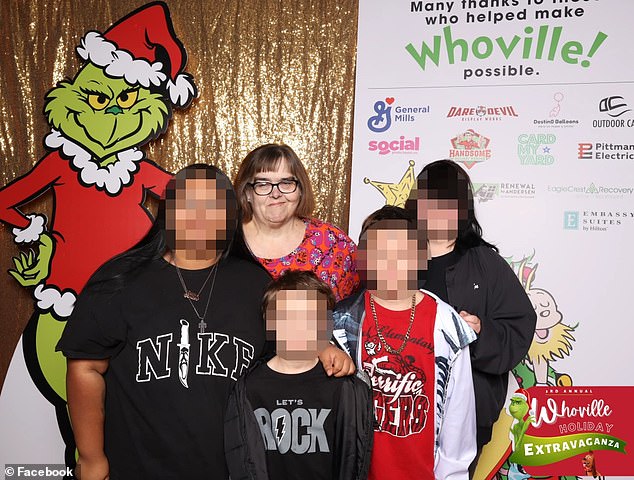 Her son, who has the mental capacity of a 10-year-old, lived with Arnett in Noel when the reported neglect occurred between January 1 and March 7. (Pictured: Arnett with children)