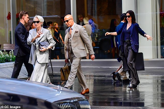 The trio appeared to be in character, with Meryl back as the icy Miranda Priestly