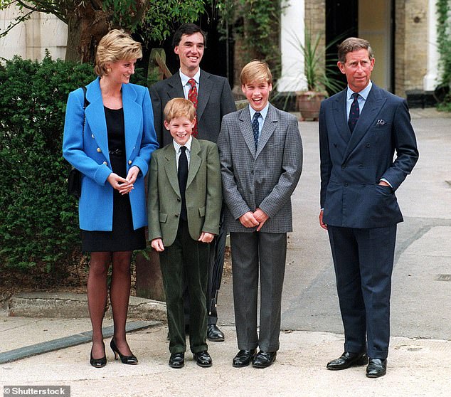 According to Andrew Morton, Princess Diana drove to Ludgrove, the prep school in Berkshire where William and Harry were boarders, to break the news to her children (the family pictured in 1995 at William's first day at Eton College)