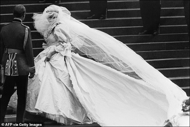 'That dress!' BBC presenter Tom Fleming exclaimed as the soon-to-be princess smoothed the dress around her