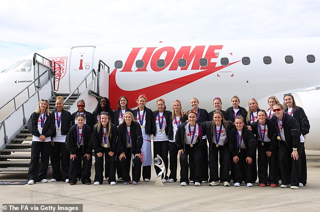 The Lionesses touched down in England less than 24 hours after their Euro 2025 triumph