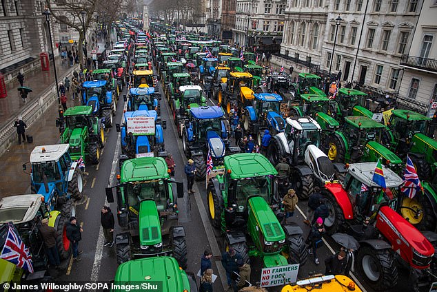 Tractors pictured on Whitehall in protest against inheritance tax policies. The President appeared to criticise Labour's inheritance tax on farmers on Monday