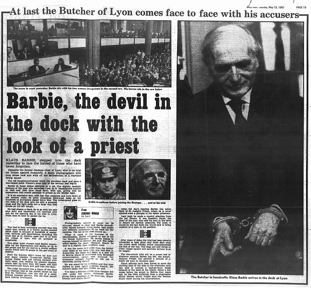 The Daily Mail's coverage when Barbie's trial started in Lyon in 1987