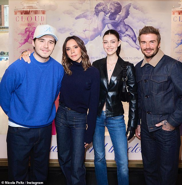 The couple's eldest son Brooklyn, 26, and daughter-in-law Nicola Peltz , 30, continue to be absent from their annual summer break amid an ongoing family feud (Brooklyn, Victoria, Nicola and David pictured in 2024)