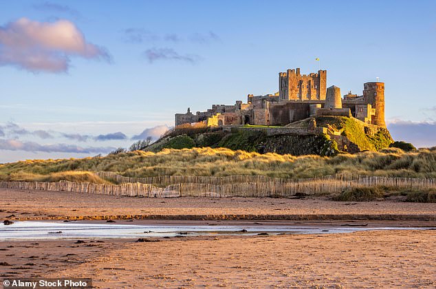 Bamburgh Castle, a beachside manor atop a hill with endless sea views