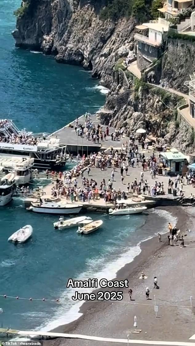 Another holidaymaker took a video of seemingly endless queues for transport on the Amalfi coast, with many passengers having to stand shoulder-to-shoulder for the entire journey