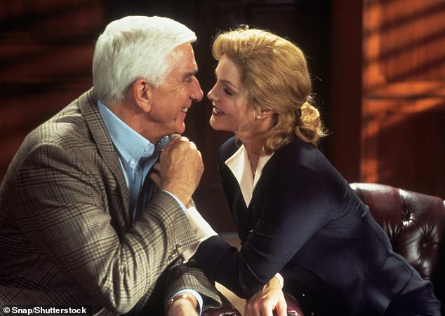 James believes their dynamic draws telling parallels with the contrived flirtatiousness shared by original Naked Gun stars Leslie Nielsen and Priscilla Presley (pictured)