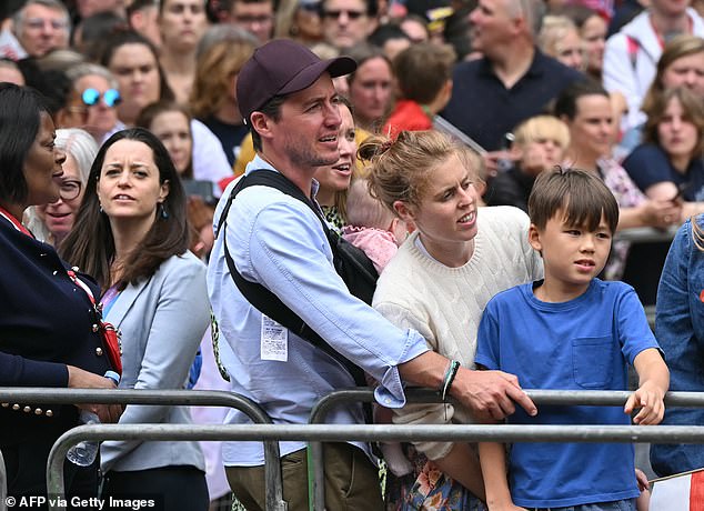 Beatrice and Edoardo's three-year-old daughter Sienna was also present to cheer for the Lionesses at their homecoming parade in London today
