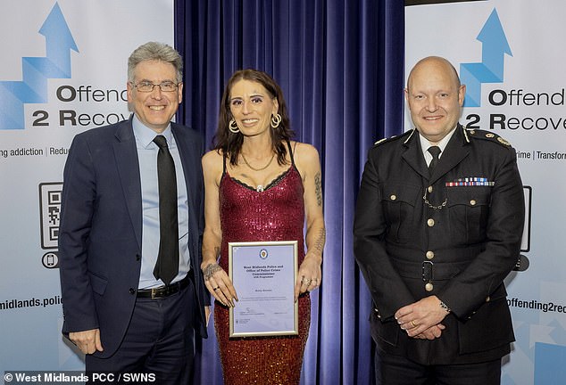 The former addict has even won a National Business crime solutions award since reconnecting with her family