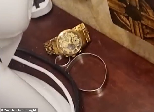 A gold watch inside one of the rooms. Aston Knight said he worked at the hotel as a contractor