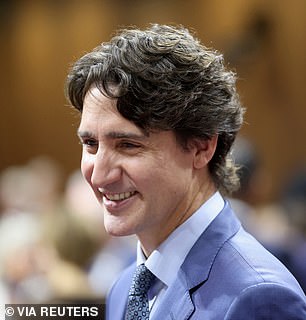 The singer, 40, and Trudeau, 53, were filmed dining together in Montreal on Monday at the city's Le Violon restaurant - Trudeau pictured May