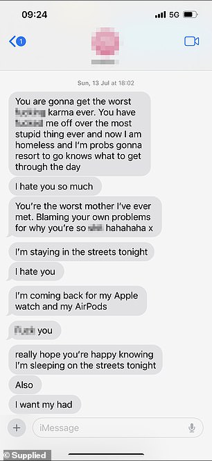 The au pair sent Rebecca dozens of abusive messages after being fired