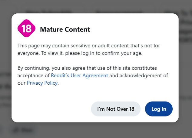 Certain 'subreddit' discussion boards on Reddit are age-gated - with users required to log-in and confirm their age in order to view them