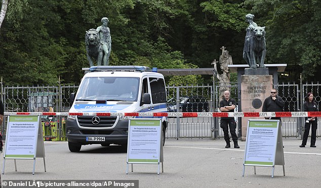 Nuremberg Zoo first announced plans to kill a number of baboons it did not have space for in February 2024. Pictured: Signs indicated on Tuesday that the zoo was closed