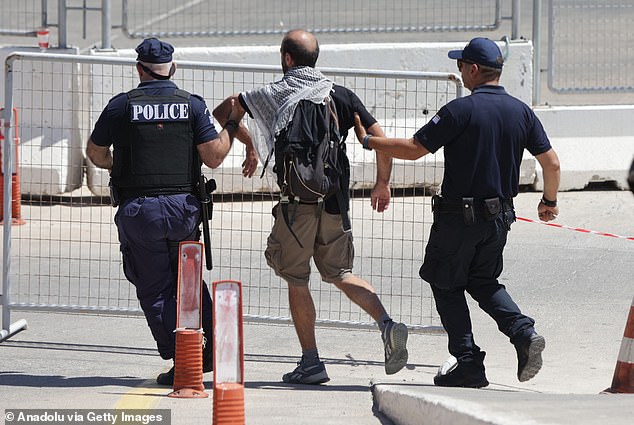 Four people were detained at the demonstration on Tuesday in Crete according to local media