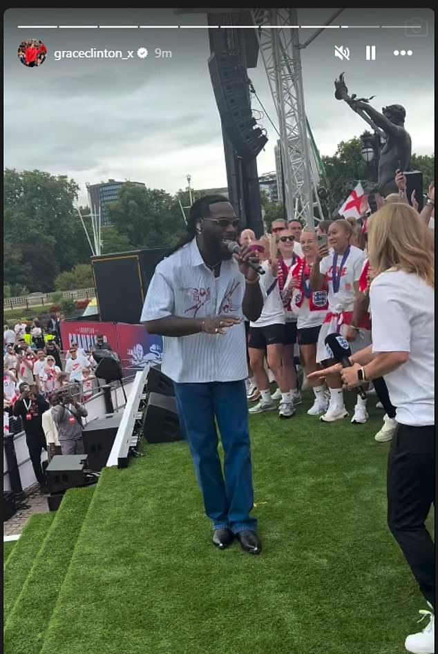 Lionesses star Grace Clinton captured a close-up as Burna Boy performed for the England manager and the crowd