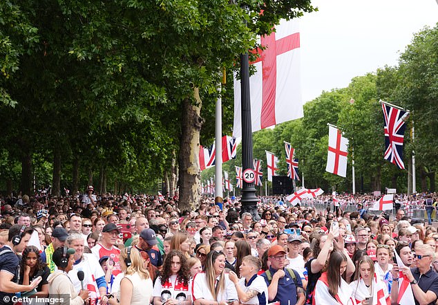 England fans turned up in huge numbers, many  draped in England flags and caps to show their support