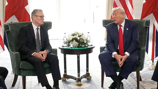 Starmer talks with Trump during a bilateral meeting at the Trump Turnberry Golf Course
