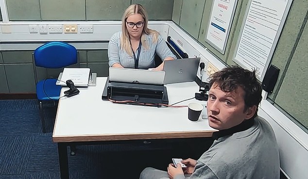 France in police custody staring at the camera during the case, which was filmed for Channel 4