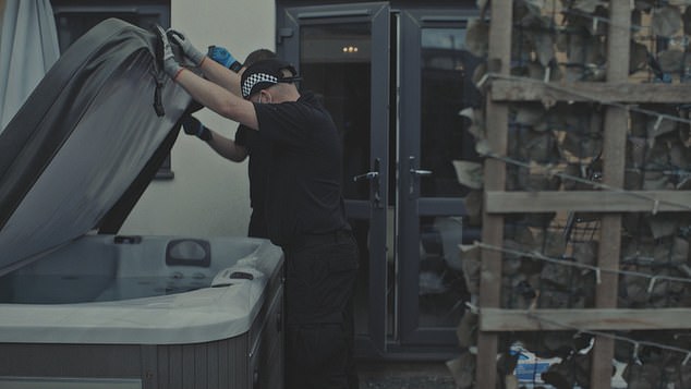 Officers inspect France's hot tub following calls he filmed women without their consent