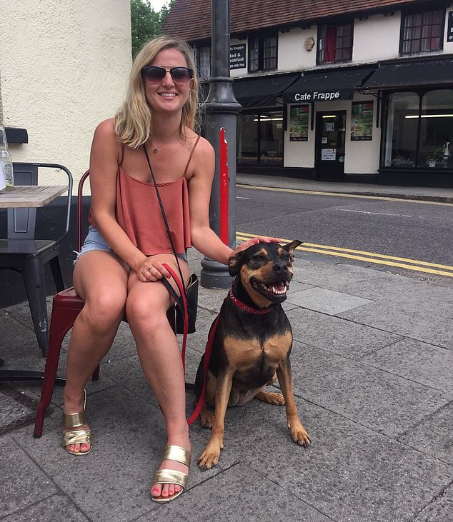 Katie (pictured with her rescue dog Minnie) took her own life at her parents' house in Stevenage, Hertfordshire, having fallen into a 'very dark place'