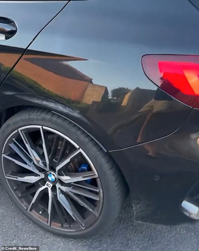 Pictured: The scratch the other driver claimed was caused in the crash