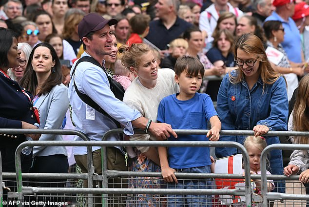 Princess Beatrice and her husband Edoardo Mapelli Mozzi were spotted in the front of the crowds with their new daughter Athena and Edoardo's son Wolfie