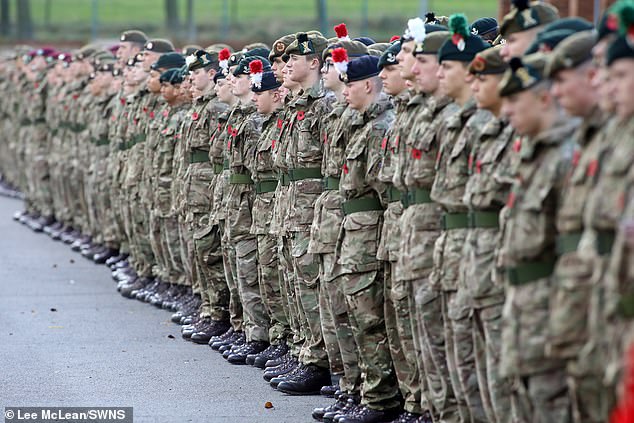Infantry recruits typically spend 28 weeks at the Infantry Training Centre (ITC) at Catterick. Pictured: Soldiers at Vimy Barracks in 2022