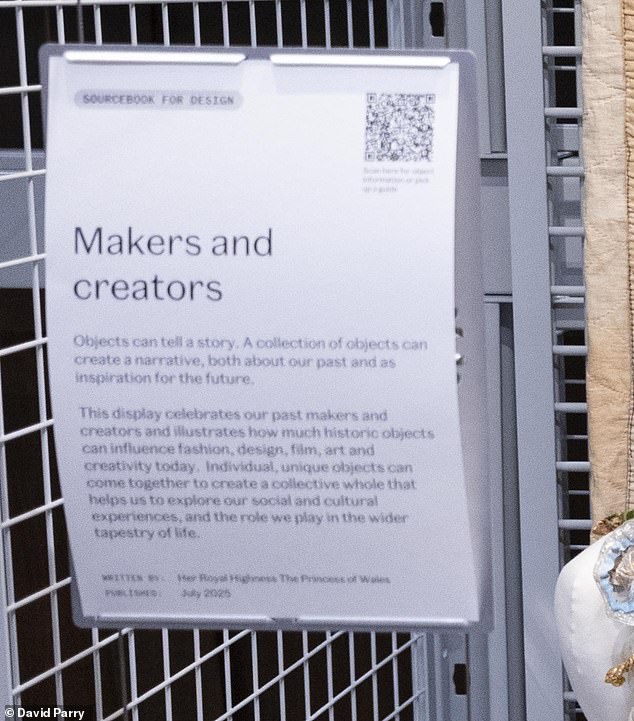 An information sheet accompanying the display is credited as 'written by: Her Royal Highness Princess of Wales'