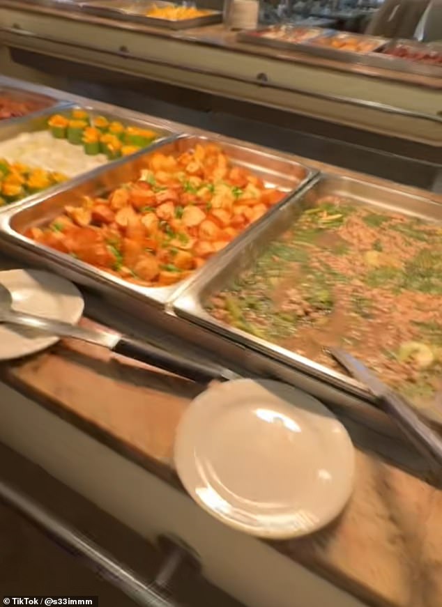 The 19-year-old was left unimpressed by the selection of local food - especially at the 'awful' range of vegetables. Pictured: Some of the buffet options at the unnamed hotel