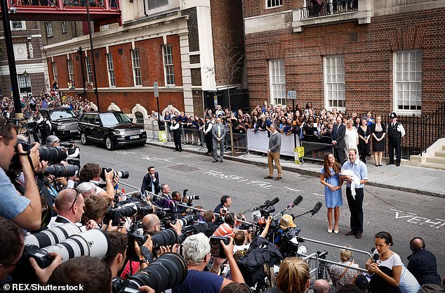 William and Catherine talk to the press gathered outside the hospital