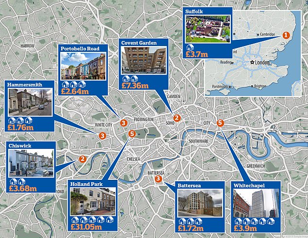 Ed already owns at least 27 properties in London including a large £20million house in Notting Hill and houses in other sought-after areas including Holland Park and Covent Garden