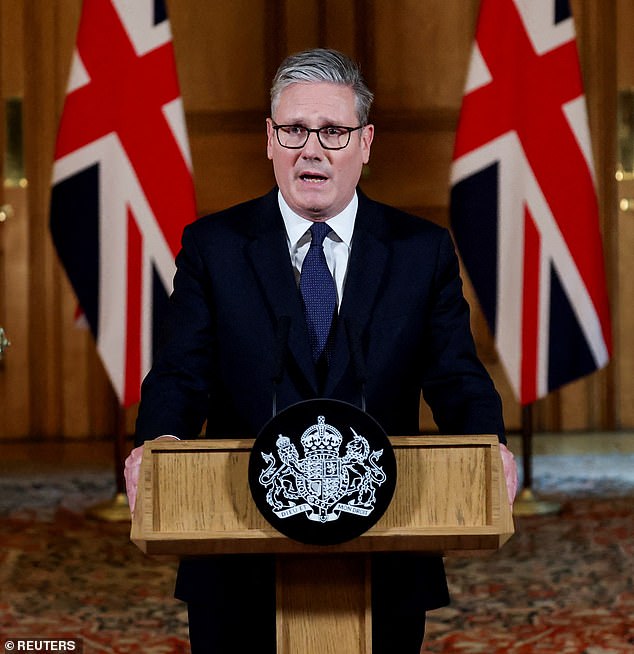 The PM delivered a statement inside Downing Street declaring that Britain will recognise a Palestinian state unless Israel ends 'appalling' crisis in Gaza