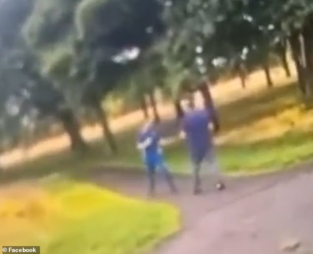 Footage shared by locals on social media shows two men in an altercation at Eric Hendrie Park - known locally as 'the Woodies'