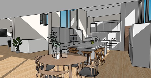 Designs for the open-plan kitchen at Cat and Patrick's home