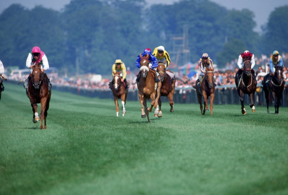 Horse race in progress at Goodwood.