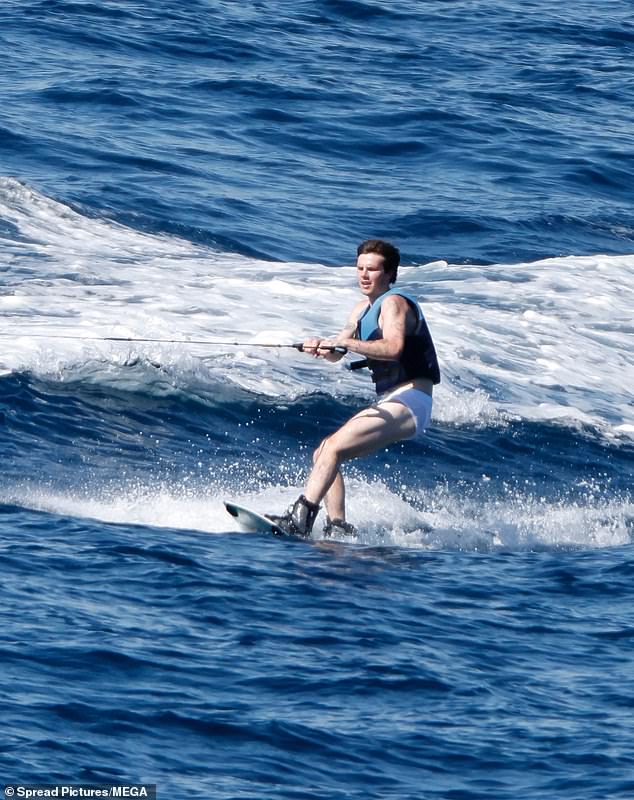 Cruz wakeboarded while the rest of his family chilled out on the yacht