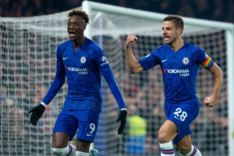 Chelsea players celebrating a goal.