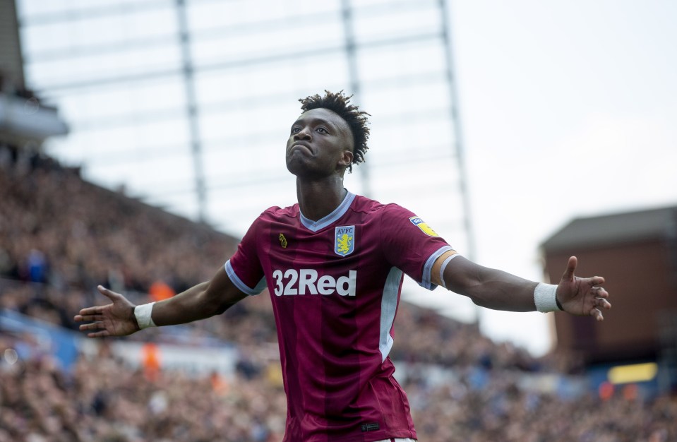 Tammy Abraham of Aston Villa celebrating a goal.