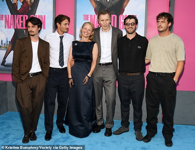 On Monday, the 15-time Playboy cover girl and Liam looked like every bit the blended family as they posed with their two sons - Brandon, 29; and Dylan, 27; (with Lee) as well as Micheál, 30; and Daniel, 28; (with Richardson)