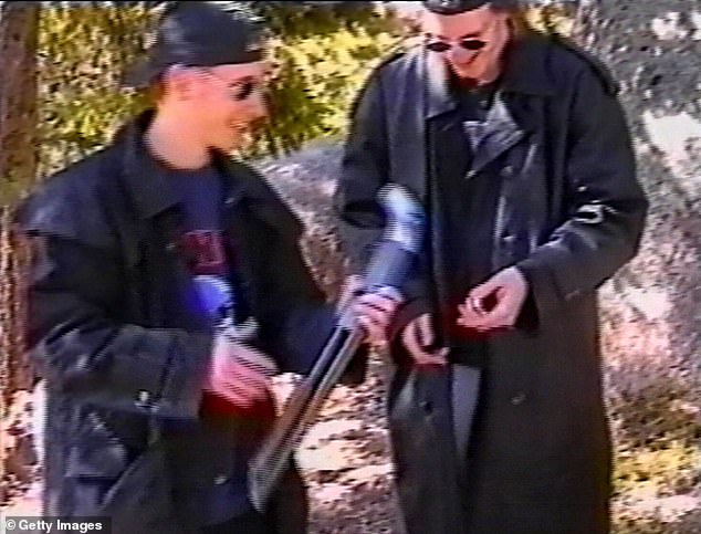 Winter was said to have 'idolised' the perpetrators behind the Columbine shootings. Pictured: Killers Eric Harris and Dylan Klebold seen weeks prior to the fatal shooting