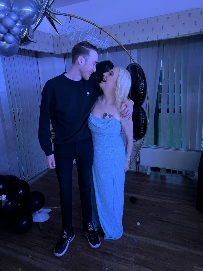 PIC FROM KENNEDY NEWS AND MEDIA (PICTURED: MATTHEW WILKINSON, 25, WITH PAIGE VICKERS, 25, AFTER GASTRIC SLEEVE SURGERY) A size 28 junk food addict who scoffed TWO McDonald's breakfasts a day says even her family doesn't recognise her after losing a whopping 14 stone - thanks to a £3,000 gastric sleeve. Paige Vickers, who tipped the scales at 23st, said she was mercilessly mocked at school and dubbed a 'whale' by cruel bullies for being 'on the bigger side'. Caught in a vicious cycle of bingeing and dieting, the 25-year-old piled on the pounds from scoffing takeaways, crisps and chocolates. DISCLAIMER: While Kennedy News and Media uses its best endeavours to establish the copyright and authenticity of all pictures supplied, it accepts no liability for any damage, loss or legal action caused by the use of images supplied and the publication of images is solely at your discretion. SEE KENNEDY NEWS COPY - 0161 697 4266