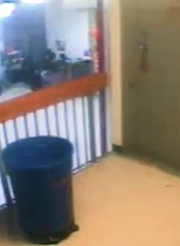Trash can near a hallway.