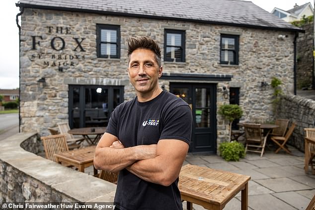 Outside the Fox, which is the pub in the Vale of Glamorgan that Henson runs with his wife Katie