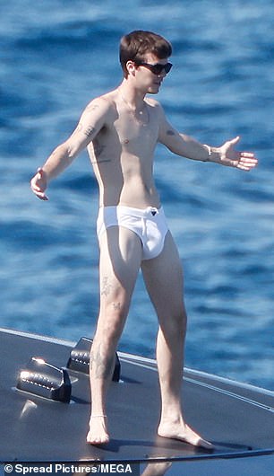 The youngest Beckham son stripped down to $550 (£410) white Prada budgie smugglers during the family yacht trip around St Tropez on Wednesday