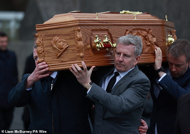 Cat notably did not attend Patrick's mother Mary's funeral back in March (pictured) it was reported that she stayed home in order to support their two young children